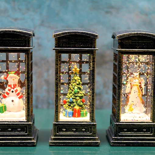 Telefon Kulübeli Işıklı Kar Küresi Siyah Tasarım