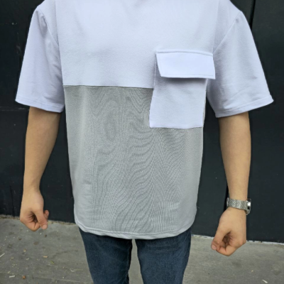 Torba Cep Detaylı Parçalı T-Shirt - Gri -