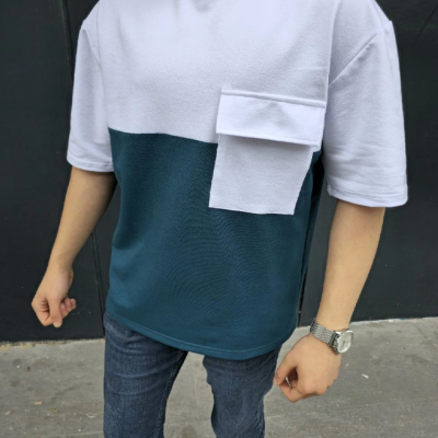 Torba Cep Detaylı Parçalı T-Shirt - Lacivert -