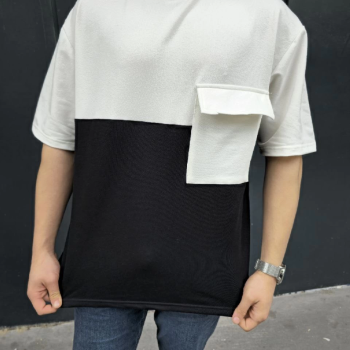 Torba Cep Detaylı Parçalı T-Shirt - Siyah -