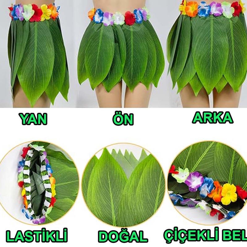 Tropikal Esintili Hawaii Yapraklı Parti Eteği Yetişkin Boy