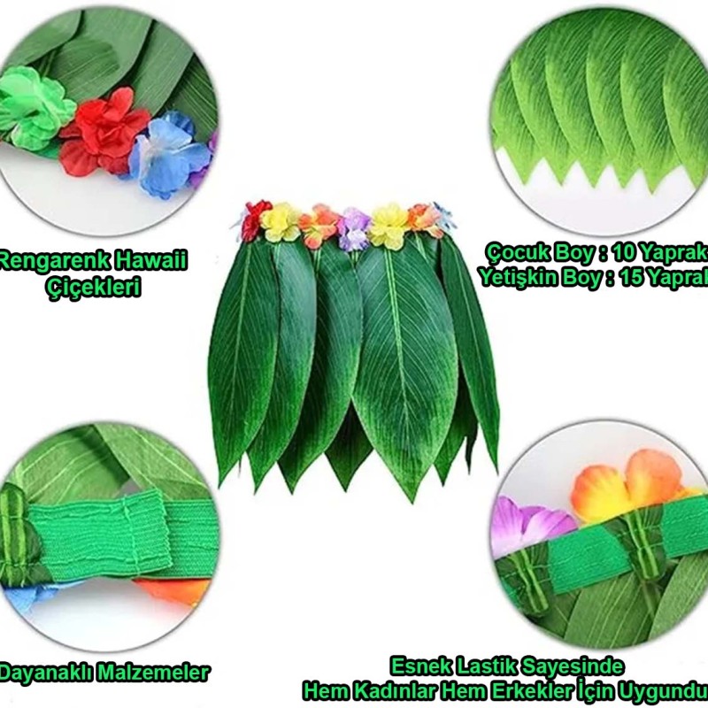 Tropikal Esintili Yapraklı Parti Eteği Çocuk Boy