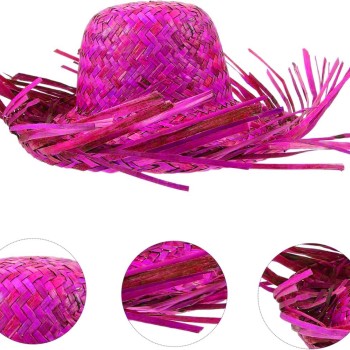 Tropikal Parti Fuşya Hasır Hawaii Şapkası 