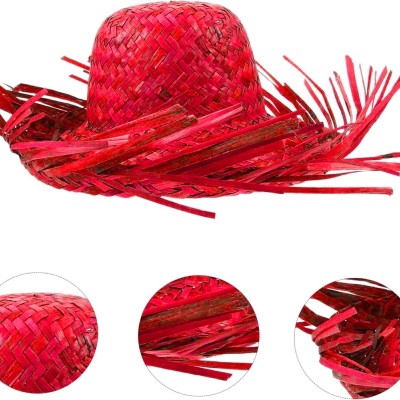 Tropikal Parti Kırmızı Hasır Hawaii Şapkası 