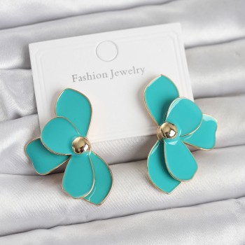 Turkuaz Mineli Lotus Model Pirinç Kadın Küpe