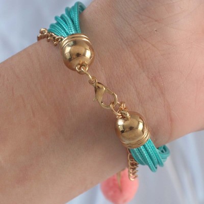 Turkuaz Renk Kar Tanesi Figür Zincir Detay İpli Çoklu Bileklik
