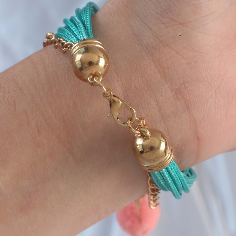 Turkuaz Renk Kar Tanesi Figür Zincir Detay İpli Çoklu Bileklik