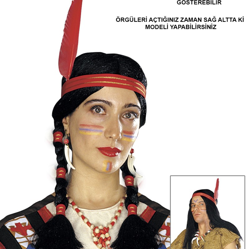 Tüylü Örgülü Kızılderili Parti Peruğu