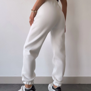 Üç İplik Basic Lastikli Eşofman Pantolon - Beyaz