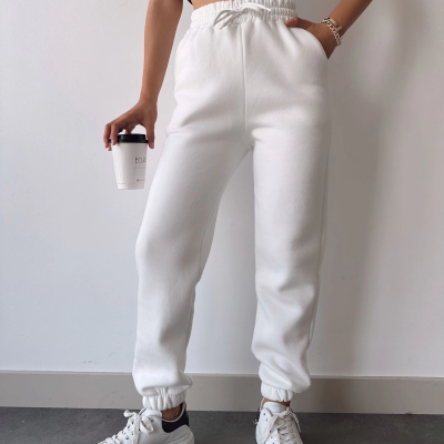 Üç İplik Basic Lastikli Eşofman Pantolon - Beyaz