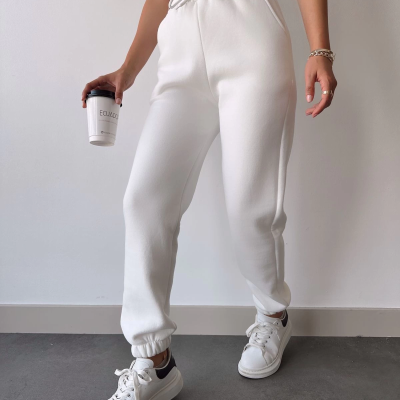 Üç İplik Basic Lastikli Eşofman Pantolon - Beyaz