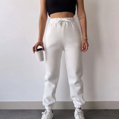 Üç İplik Basic Lastikli Eşofman Pantolon - Beyaz