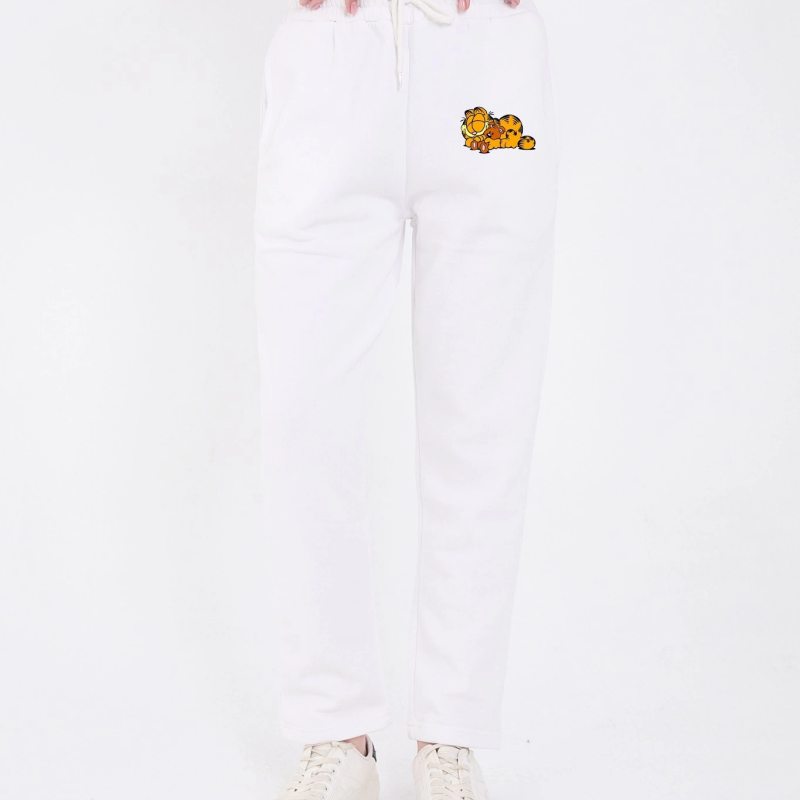 Üç İplik Baskılı Eşofman Pantolon - Beyaz