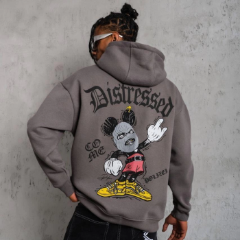 Üç İplik Baskılı Kapüşonlu Sweat - Gri