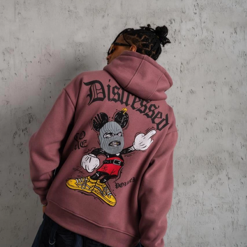 Üç İplik Baskılı Kapüşonlu Sweat - Gül Kurusu