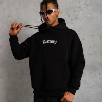 Üç İplik Baskılı Kapüşonlu Sweat - Siyah -