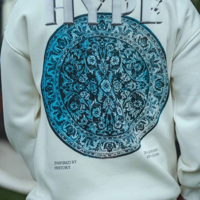 Üç İplik Bisiklet Yaka Baskılı SweatShirt - Beyaz -