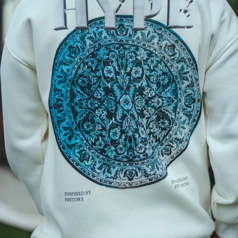 Üç İplik Bisiklet Yaka Baskılı SweatShirt - Beyaz -