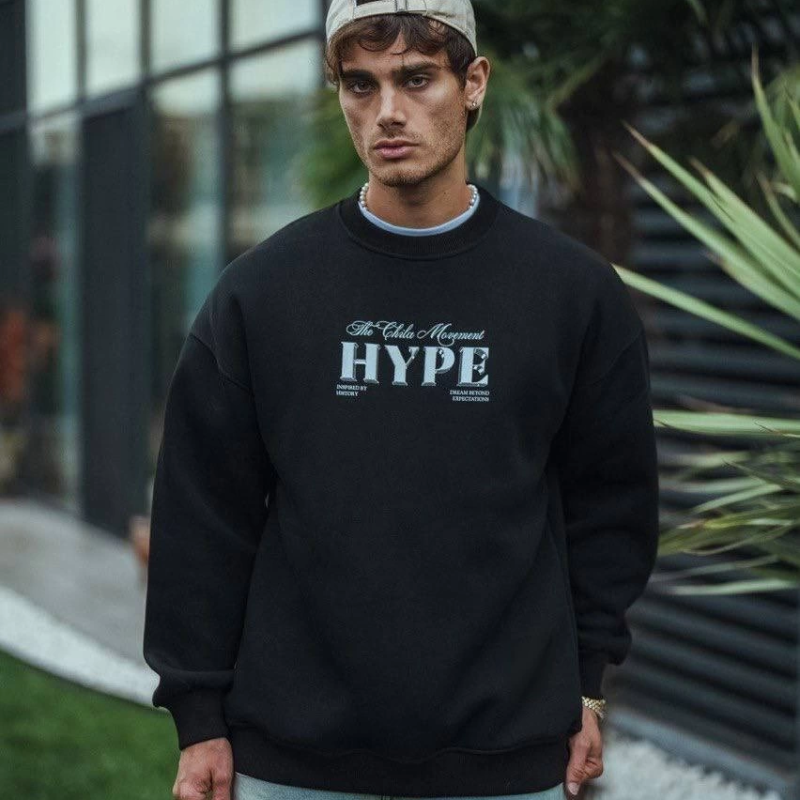 Üç İplik Bisiklet Yaka Baskılı SweatShirt - Siyah -