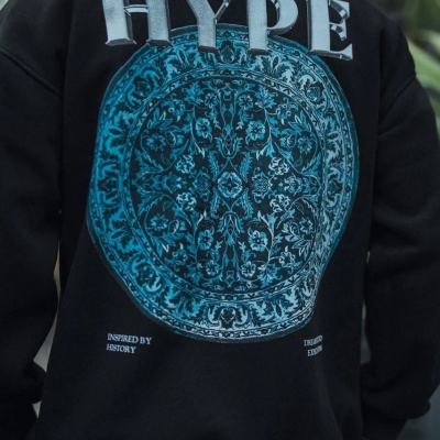 Üç İplik Bisiklet Yaka Baskılı SweatShirt - Siyah -