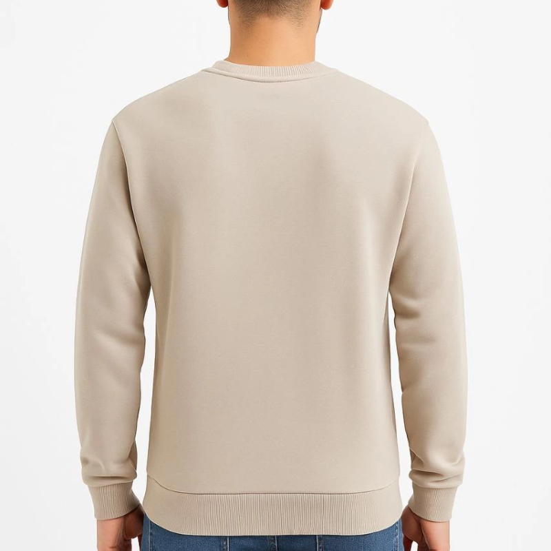 Üç İplik Düz Bisiklet Yaka SweatShirt - Bej -