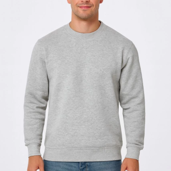 Üç İplik Düz Bisiklet Yaka SweatShirt - Gri -