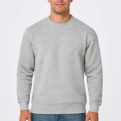 Üç İplik Düz Bisiklet Yaka SweatShirt - Gri -