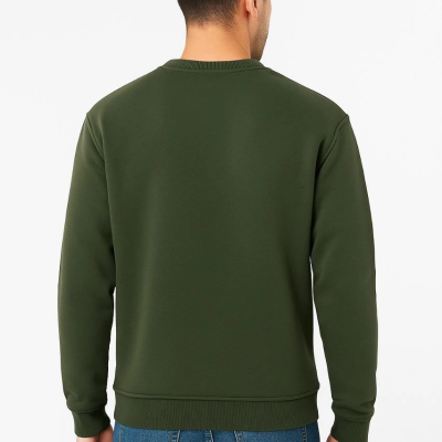 Üç İplik Düz Bisiklet Yaka SweatShirt - Haki