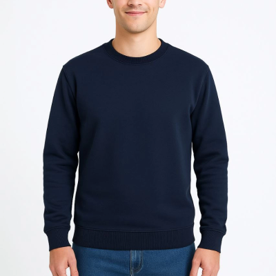 Üç İplik Düz Bisiklet Yaka SweatShirt - Lacivert