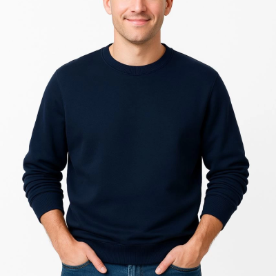 Üç İplik Düz Bisiklet Yaka SweatShirt - Lacivert