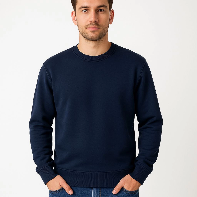 Üç İplik Düz Bisiklet Yaka SweatShirt - Lacivert