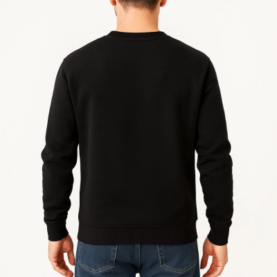 Üç İplik Düz Bisiklet Yaka SweatShirt - Siyah -