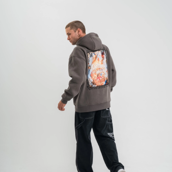 Üç İplik Kapşonlu Dijital Patchli SweatShirt - Füme -