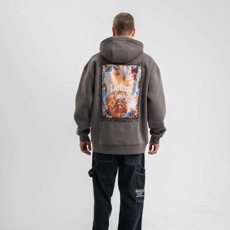 Üç İplik Kapşonlu Dijital Patchli SweatShirt - Füme -