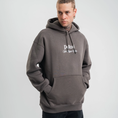 Üç İplik Kapşonlu Dijital Patchli SweatShirt - Füme -