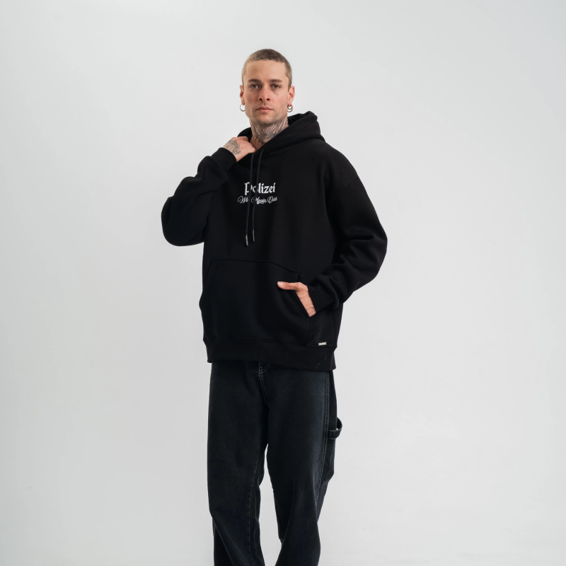 Üç İplik Kapşonlu Dijital Patchli SweatShirt - Siyah -