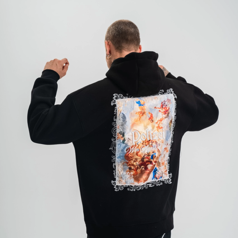 Üç İplik Kapşonlu Dijital Patchli SweatShirt - Siyah -