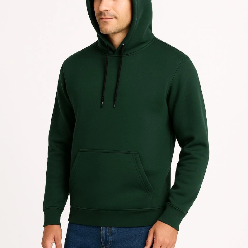 Üç İplik Kapüşonlu Kanguru Cepli SweatShirt hoodie - Haki -