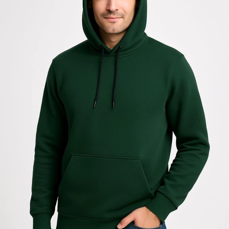 Üç İplik Kapüşonlu Kanguru Cepli SweatShirt hoodie - Haki -