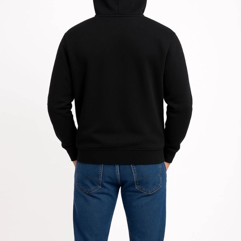 Üç İplik Kapüşonlu Kanguru Cepli SweatShirt hoodie - Siyah -