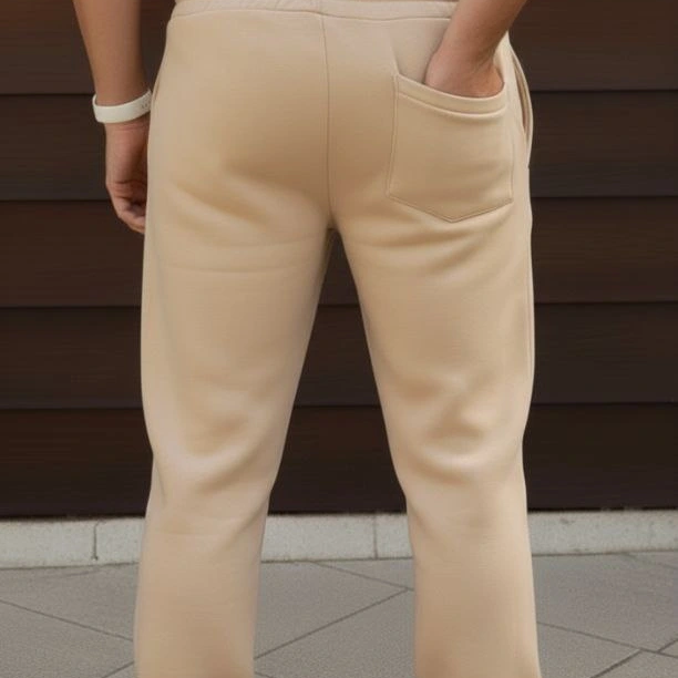 Üç iplik Kışlık Pamuklu Ovarsize Bağcıklı Düz Paça Cepli Eşofman Altı Spor Rahat Model - Bej