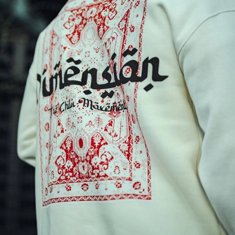 Üç İplik Penye Bisiklet Yaka Oversize Baskılı SweatShirt - Beyaz