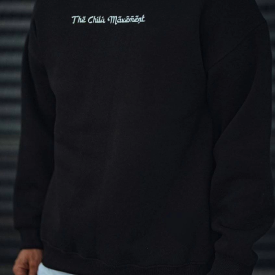 Üç İplik Penye Bisiklet Yaka Oversize Baskılı SweatShirt - Siyah