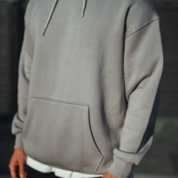 Üç İplik Penye Kapşonlu Basic SweatShirt - Boyalı Gri -
