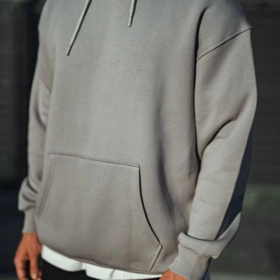 Üç İplik Penye Kapşonlu Basic SweatShirt - Boyalı Gri -