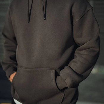 Üç İplik Penye Kapşonlu Basic SweatShirt - Füme -