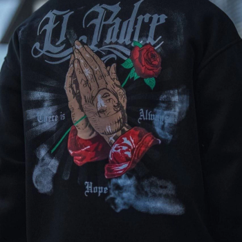 Üç İplik Penye Kapşonlu Baskılı SweatShirt - Siyah -