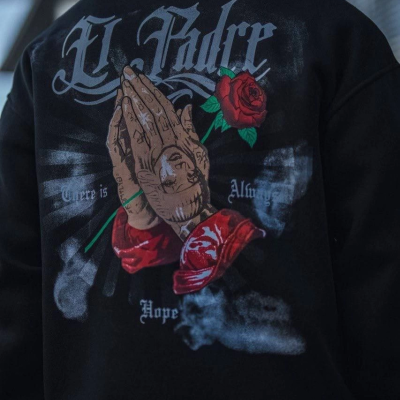 Üç İplik Penye Kapşonlu Baskılı SweatShirt - Siyah -