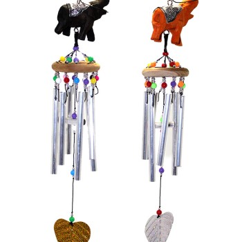Üstü Ahşap Altı Metal Filli Rüzgar Çanı