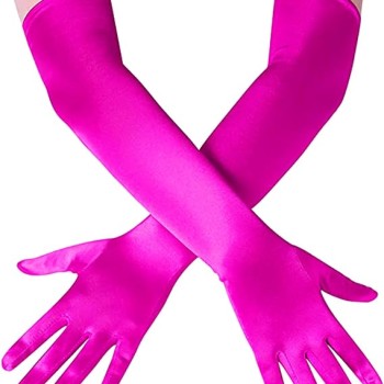 Uzun Boy Ekstra Parlak Saten Eldiven Fuşya Renk 